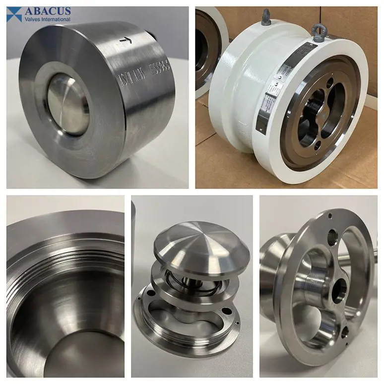 Abacus Wafer Non-Slam Nozzle Check Valves. 4” Class 150 RF and 8” Class 1500 RTJ.
